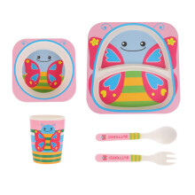 5-Delige Eetset Bamboe Peuters: Bord, Kom, Beker, ,