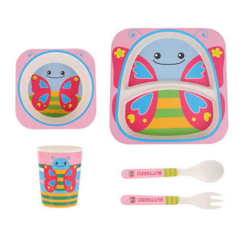 5-Delige Eetset Bamboe Peuters: Bord, Kom, Beker, ,
