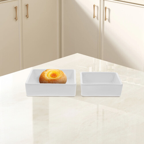 2Pcs Tigelas Cerâmica, Quadrada Para Cereal E Servir 2