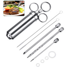 Leak-Proof Stainless Steel Meat Injector, Healthy and Safe Large Capacity Marinade Injector, Easy to Use Precision Needles for BBQ (60ml)