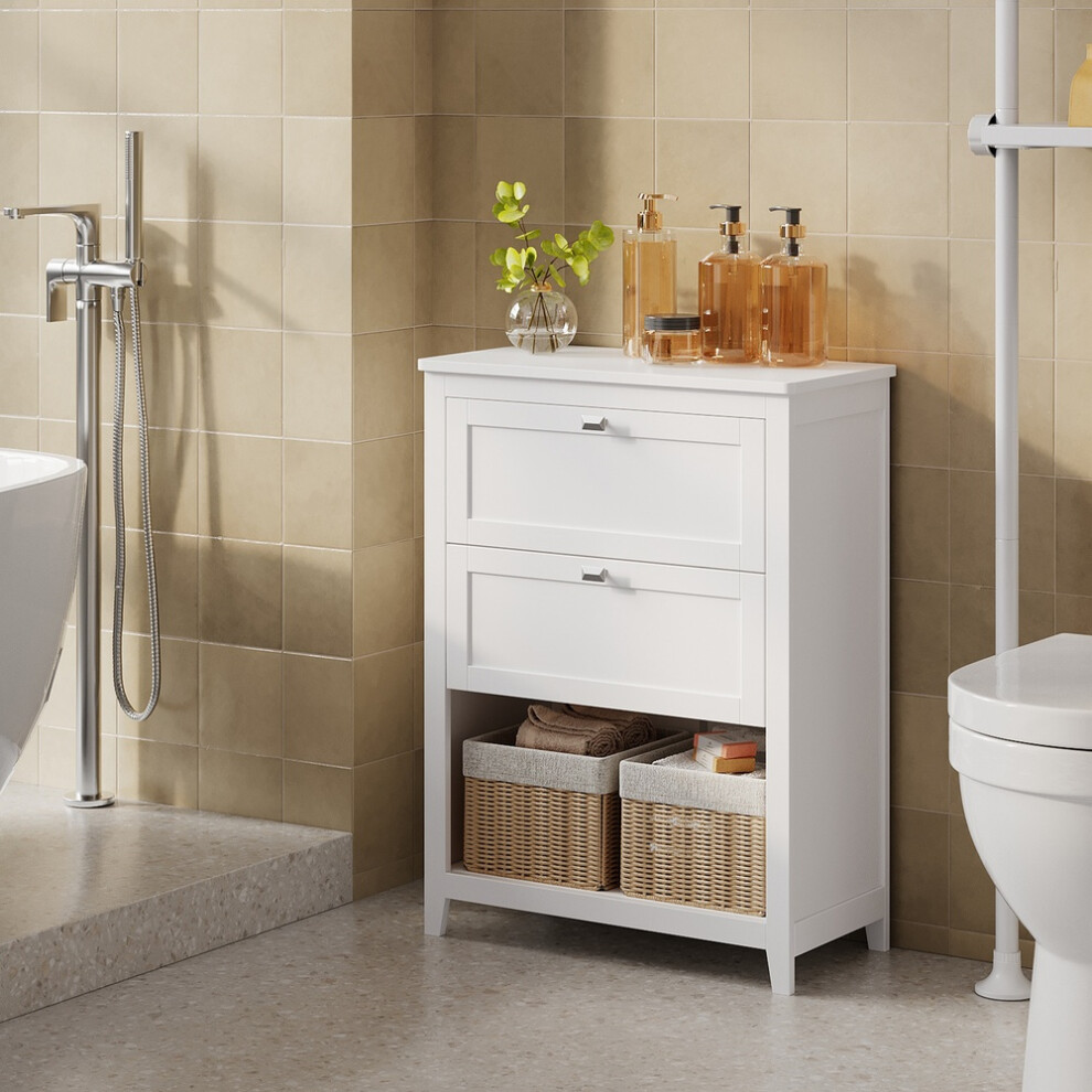 Vasagle Bathroom Storage Cabinet, Bathroom Organizers, 2 Drawers With 1 Set Of Adjustable Divider, 2 Baskets, Sideboard