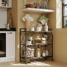3-Tier Metal Shelving Unit on Wheels, Mesh Shelving Unit with X-Shaped Side Frames, 80 cm Wide