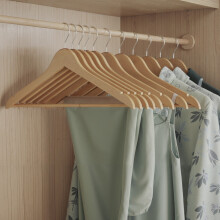 Wooden Hangers, Pack of 30, Coat Hangers, Pants Bar, 360?? Swivel Hooks, Solid Birch Wood, for Jackets, Shirts, Coats, Beige