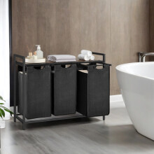 Laundry Basket, 3-Compartment Laundry Hamper, Pull-Out and Removable Liner Bags, Clothes Sorter, Shelf, Metal Frame, 3 x 40 L, 92.5 x 33 x 72 cm