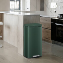 (Retro Green) Kitchen Bin 30L, Pedal Bin, Rubbish Bin with Soft-Close Lid and Inner Bucket, Steel