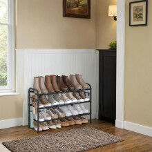 (85x28x52.9cm) Shoe Rack, 2-Tier Shoe Organizer, Metal Shoe Shelf Storage with 4 Side Hooks, Holds 12 Pairs of Shoes, Height-Adjustable Shoe Rack