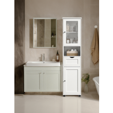 Tall Bathroom Cabinet Free Standing, Slim Bathroom Storage Cupboard, with Open Shelf, Glass Door, Water-Resistant Feet