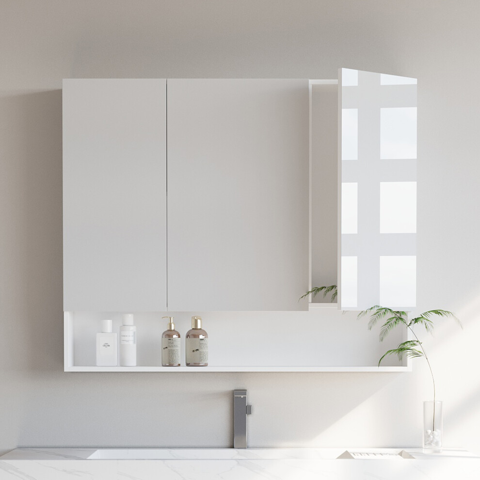 Vasagle Bathroom Mirror Cabinet, Bathroom Cabinet With Mirror, Wall Mirror Cabinet, Open Compartment, Adjustable Shelves, 16.5 X 90 X 75 Cm, Cloud