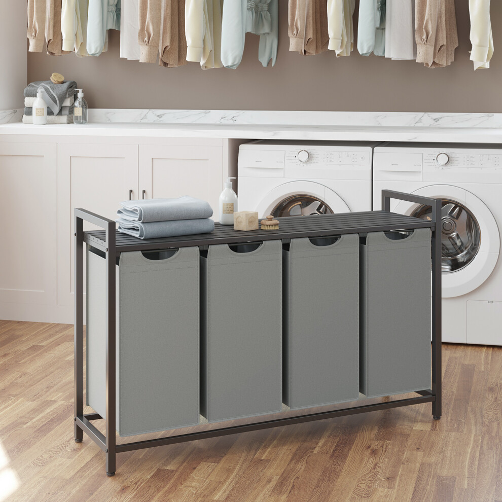 Vasagle (115.6X33x72.5cm, ,Grey) Laundry Basket, Laundry Hamper, Laundry Sorter Black/Grey