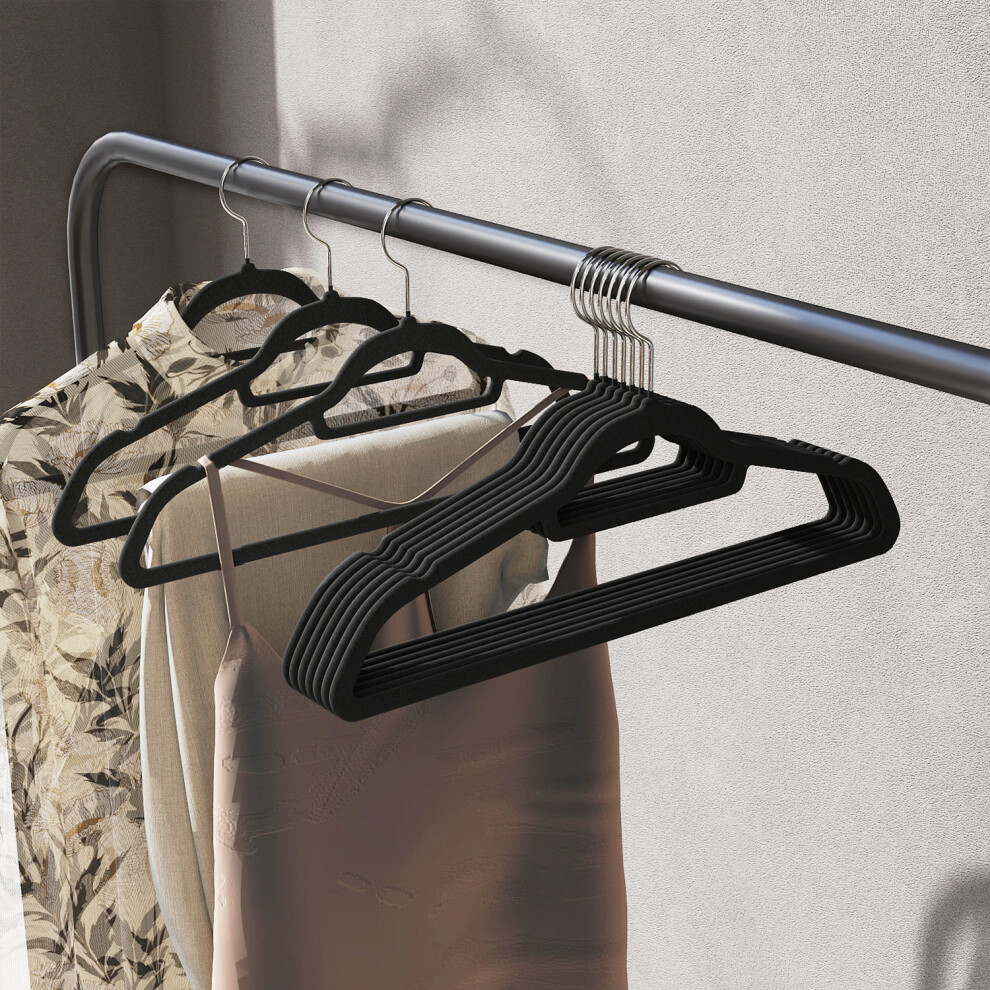 Songmics Velvet Hangers, Set Of 20 Clothes Coat Hangers, Non-Slip, With Tie Bar And 360 Swivel Hook, Space-Saving, 0.6 Cm Thick, 43.5 Cm Long, For Dresses