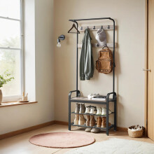 Coat Rack, Coat Stand with Shoe Storage Bench, 4-in-1 Design, with 9 Removable Hooks, a Clothes Rail,Industrial