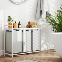 3-Compartment Laundry Basket with Slatted Shelf &amp; Liners