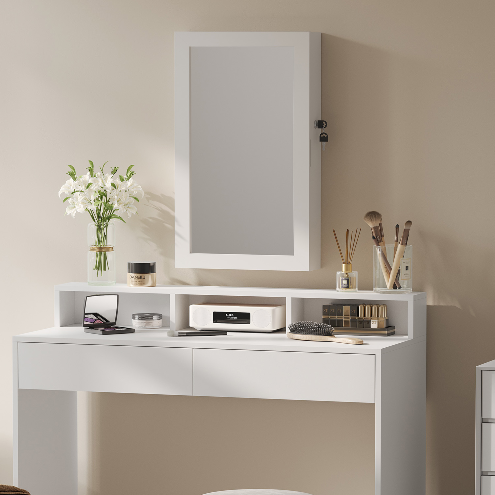 Songmics Wall-Mounted Jewellery Cabinet, Mirror With Storage, Lockable Mirrored Cabinet, Jewellery Organiser With Mirror, Space-Saving