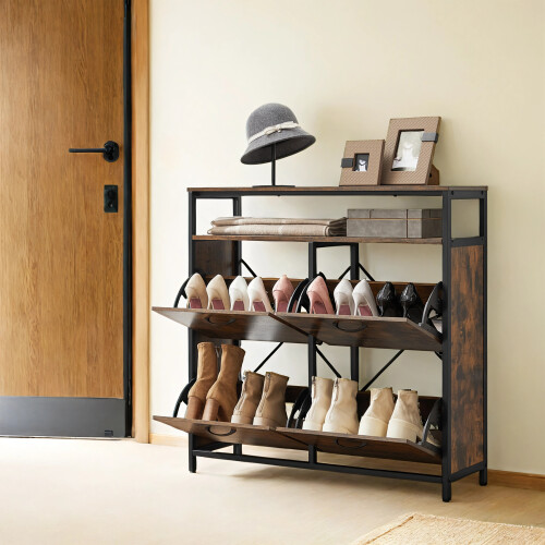 VASAGLE Industrial Shoe Cabinet with Ample Storage and Open Shelf
