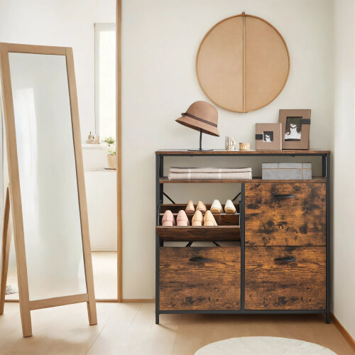 VASAGLE Industrial Shoe Cabinet with Ample Storage and Open Shelf 2