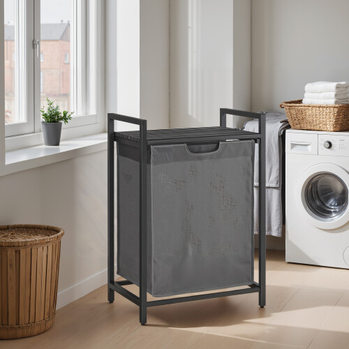 VASAGLE Compact 65L Laundry Basket with Slatted Shelf 1