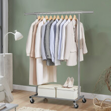 (Dove Grey) Clothes Rack on Wheels, Heavy Duty Clothes Rail, with Extendable Hanging Rail, 90 kg Load Capacity, Portable