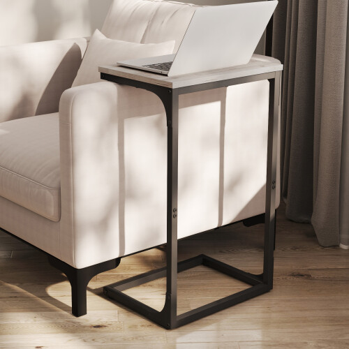 VASAGLE (Heather Greige, Black) C-Shaped Side Table, Bedside Table, Sofa Side Table, with Metal Frame, Industrial