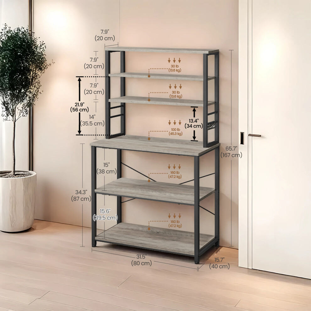 Vasagle (80??40??167Cm, Greige And ) Kitchen Storage Rack, Coffee Bar, Baker S Rack, Total 6 Shelves, For Microwave Black