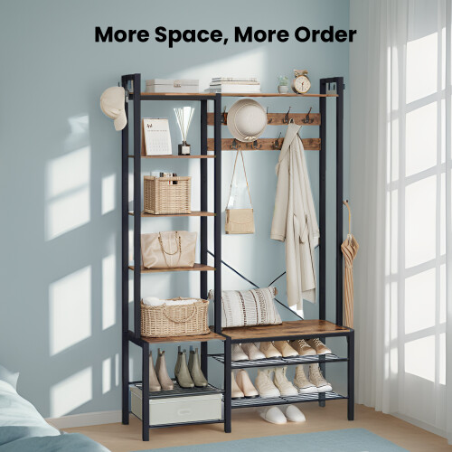 VASAGLE 4-in-1 Hall Tree with Bench, Hooks, Shoe Rack & Shelves