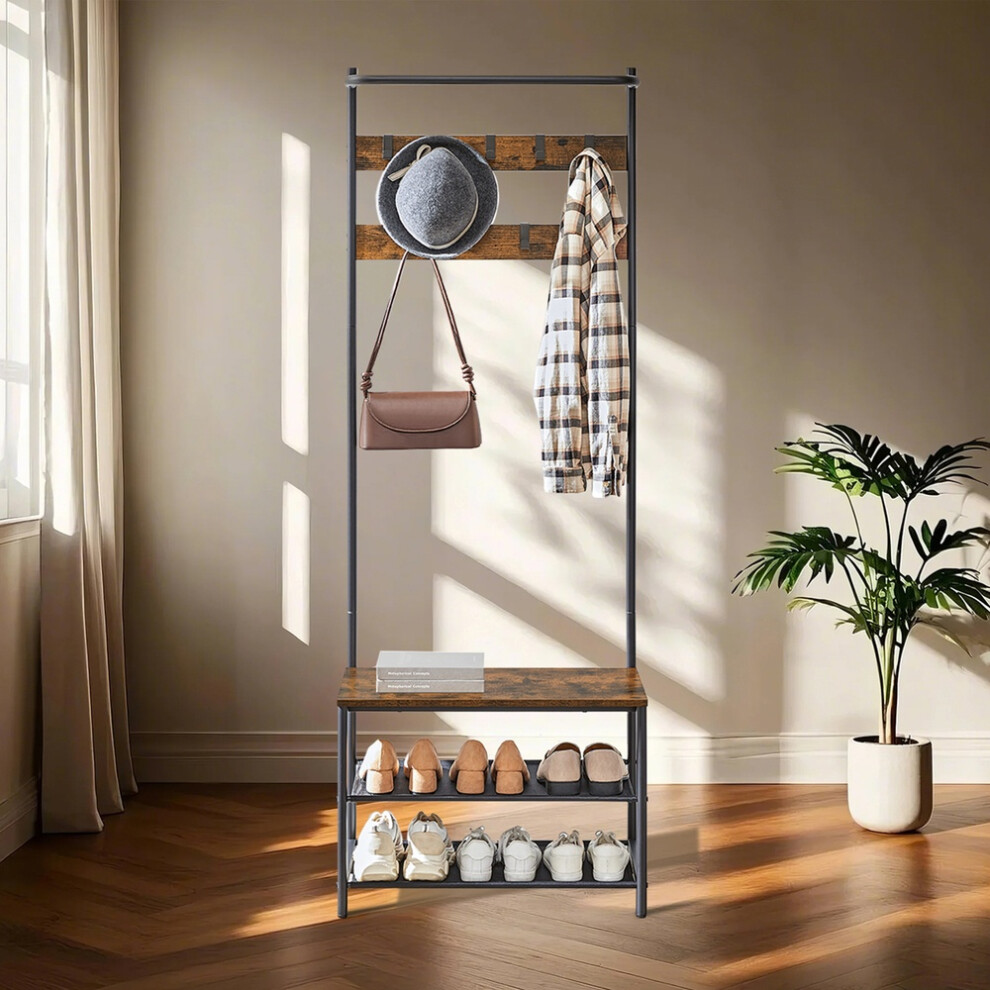 Vasagle 3-In-1 Coat Rack With Seat, Shelves & 9 Hooks - Space Saver