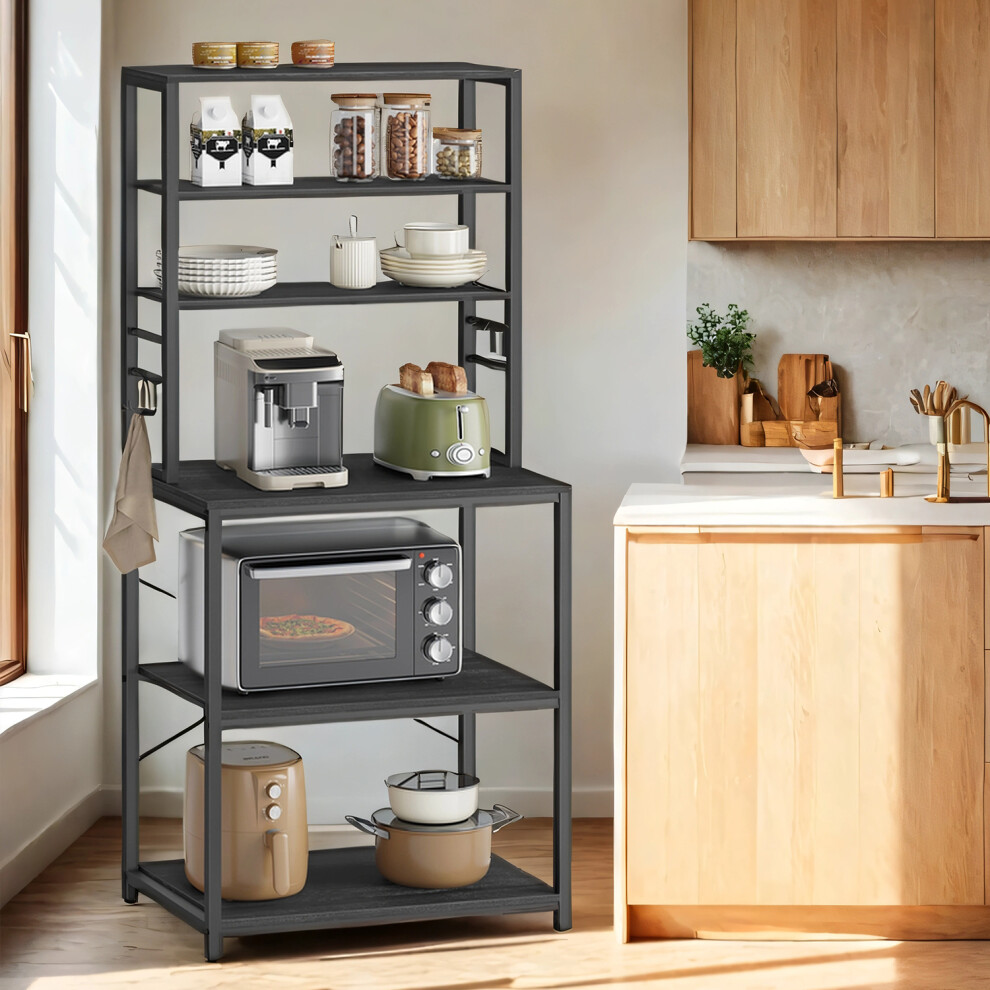 Vasagle (60X40x167cm, Charcoal And Ink Black) Kitchen Storage Rack, Coffee Bar, Baker S Rack, Total 6 Shelves, For Microwave Grey/Black