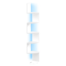 (Matte White) Wall Mounted Corner Shelf with RGB LED Lights, 5-Tier Floating Corner Bookshelf, Plant Shelf, for Bedroom, Living Room, Bathroom, Office