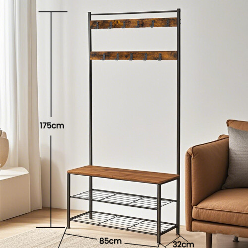 VASAGLE 3-in-1 Coat Rack with Shoe Bench and Storage Shelves 2