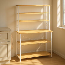 (100x40x167cm, Oak Colour and White) Kitchen Storage Rack, Coffee Bar, Baker s Rack, Total 6 Shelves, for Microwave
