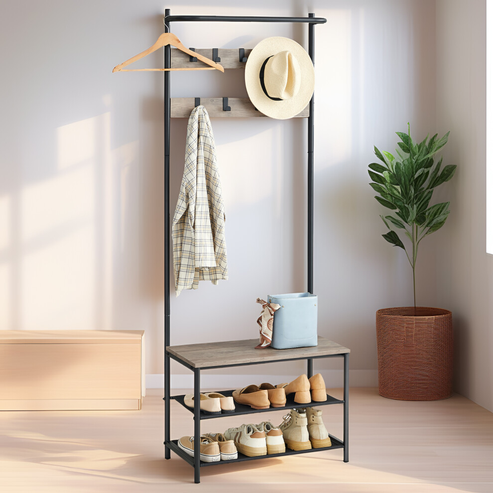 Vasagle Hall Tree With Bench And Shoe Storage, Entryway Bench With Coat Rack Stand And Shoe Rack, 9 Movable Hooks