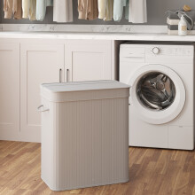 (Grey) Laundry Hamper with Lid, 100 L Bamboo Laundry Basket, Removable Machine Washable Hamper Basket, with Handles, for Laundry Room, Bedroom