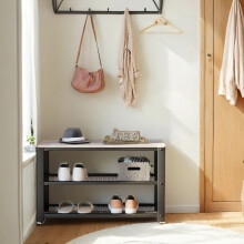 Stylish Greige Shoe Bench with 2 Shelves & Steel Frame
