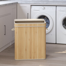 (Natural) Laundry Hamper with Lid, 100 L Bamboo Laundry Basket, Removable Machine Washable Hamper Basket, with Handles, for Laundry Room, Bedroom