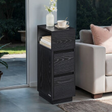 Slim Bedside Table, Small Narrow Side End Table with 2 Drawers, 1 Open Compartment
