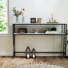 (Marble White, Ink Black) Console Table for Hallway, 2-Tier Slim Sofa Table, Hallway Table with 2 Shelves, for Living Room, Bedroom