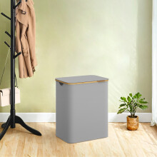(Dove Grey) Laundry Basket with Lid, 2-Section Large Laundry Hamper, 130L, Removable Mesh Liner, Oxford Fabric, Bamboo Handles, Collapsible