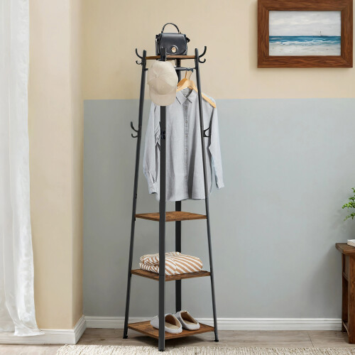 VASAGLE Industrial Coat Rack with Shelves and Hooks for Entryway