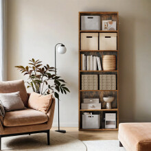(60x24x178.5cm, Rustic Brown) Bookcase, Bookshelf with 6 Shelves, for Living Room, Study, Office, Bedroom