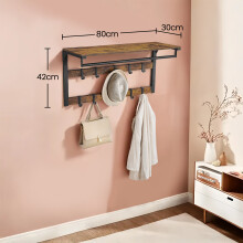 3-in-1 Wall Mounted Coat Rack with Adjustable Hooks &amp; Shelf