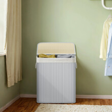 (51.5x31.5x61.5cm, Grey) Laundry Basket with Lid - Bamboo Laundry Basket, Removable Bag, Cotton Handles, for Laundry Room