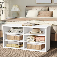 (Cloud White) Shoe Bench, Storage Bench, 6 Compartments, Adjustable Shelves, for Living Room, Hallway, 29.5 x 100 x 50 cm, Honey Brown
