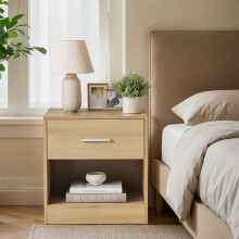 (39x28x41cm, Straw Yellow) Bedside Table with Drawer, Handle, Open Compartment, for Bedroom, Living Room