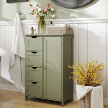 (Laurel Green) Bathroom Floor Storage Cabinet, Bathroom Storage Unit with 4 Drawers, Bathroom Cabinet Freestanding, with 1 Door, Adjustable Shelf