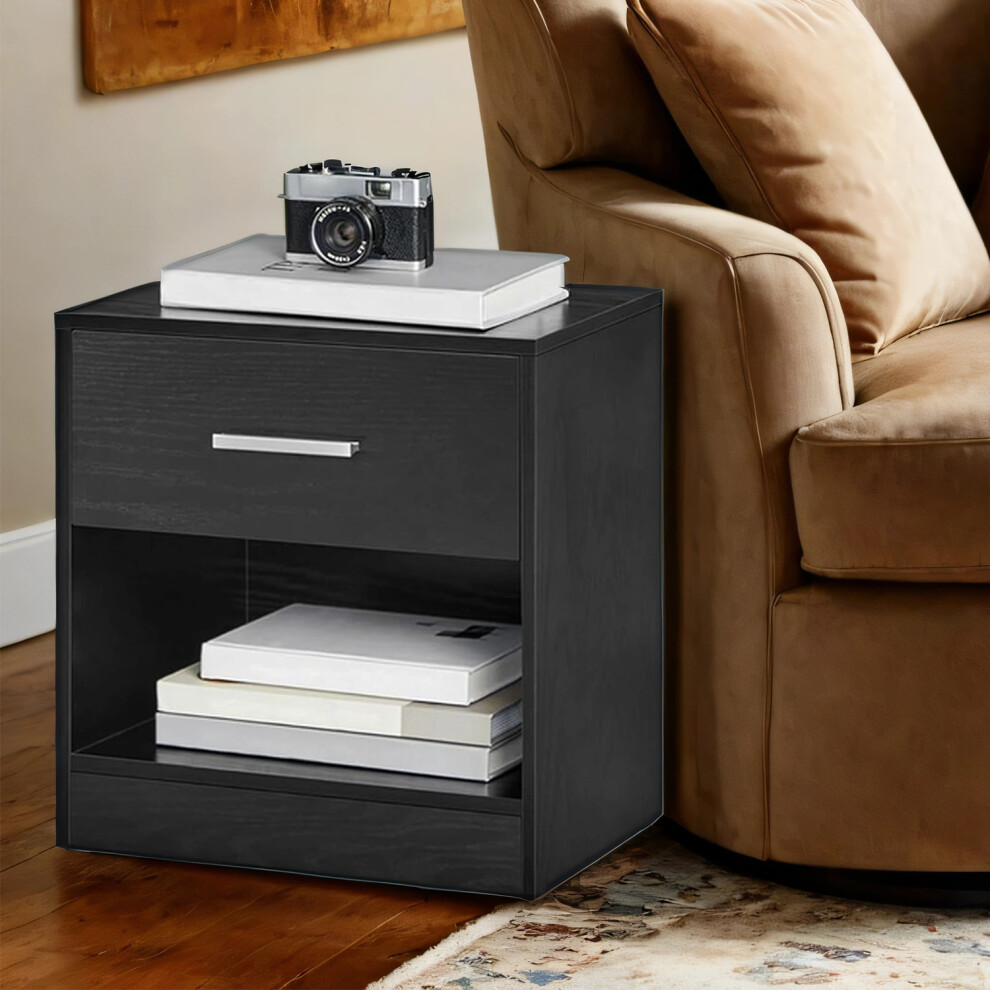 Vasagle (Classic Black) Nightstands, Set Of 2, Side Tables With Drawer And Shelf, Bedside Tables, End Tables With Open Compartment, For Bedroom, Living Room