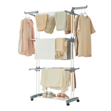 (White) Large Clothes Airer, Foldable Clothes Drying Rack Laundry 4-Tier, Moveable Clothes Horse, 64 x 126 x 172 cm, Stainess Steel, Folding Wings