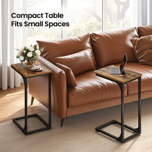 (40x30x62.5cm) C-Shaped Side Table, Bedside Table, Sofa Side Table, Coffee Table, with Metal Frame, Industrial, for Living Room, Bedroom