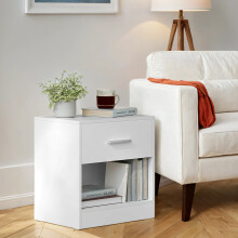 Modern Minimalist White Bedside Table with Drawer