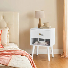 VASAGLE Bedside Tables, Set of 2, Side Table with Storage Drawer and Open Shelf, Solid Wood Legs, End Table for Living Room, for Bedroom, Sofa, Cloud