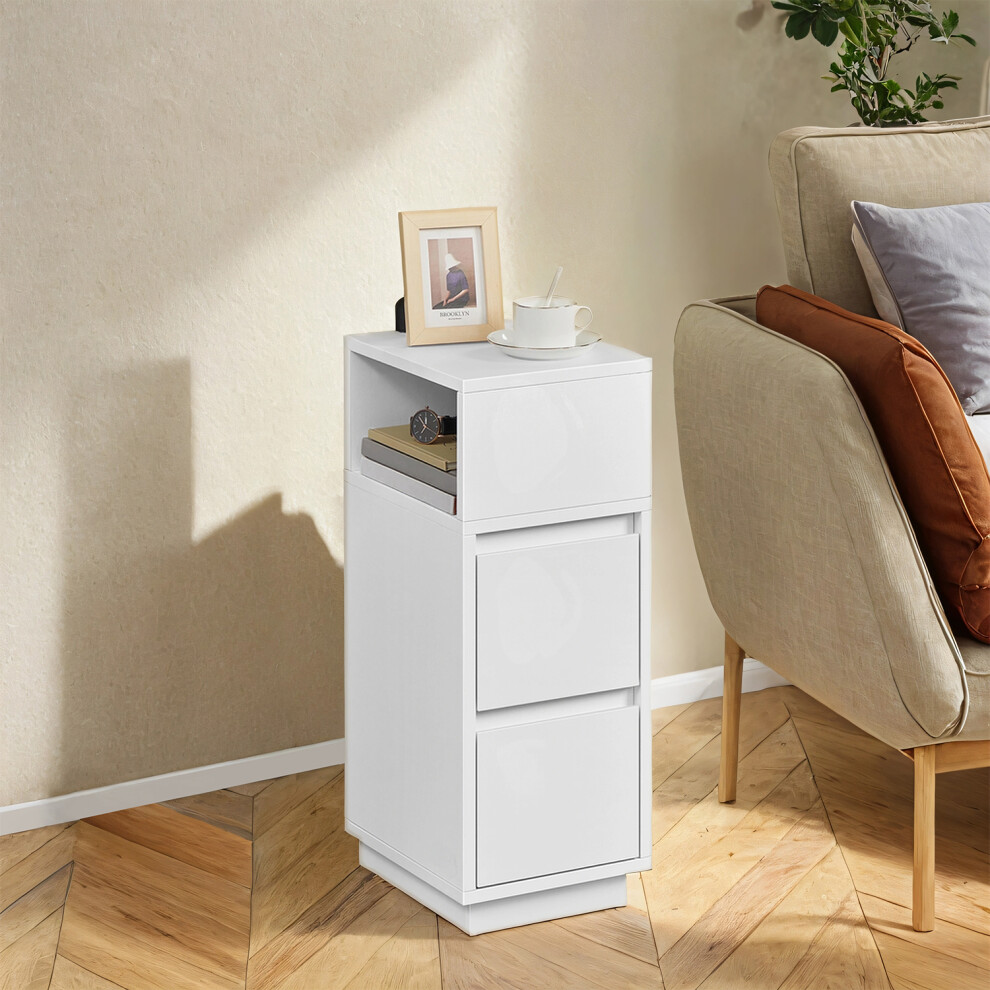 Vasagle (Cloud ) Slim Bedside Tables, Set Of 2, Small Narrow Side End Tables With 2 Drawers, 1 Open Compartment Mounted White