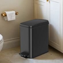 (Black) Bathroom Bin, 5L Small Bin with Lid, Pedal Toilet Bin, Slim for Small Spaces, Steel, Soft Close